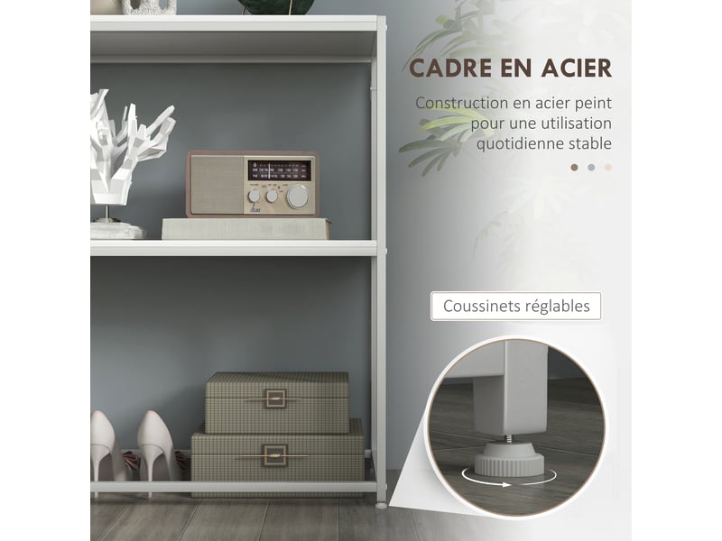  Table console en acier 2 étagères design moderne pour salon entrée couloir blanc 100 x 30 x 87 cm  - Conforama E