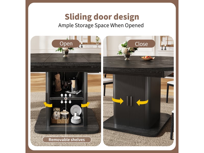 Table à manger, 110x110x75 cm, rangement intégré, extensible, en métal, noir cao-N620CZ260710S-conf-NEW - Conforama R