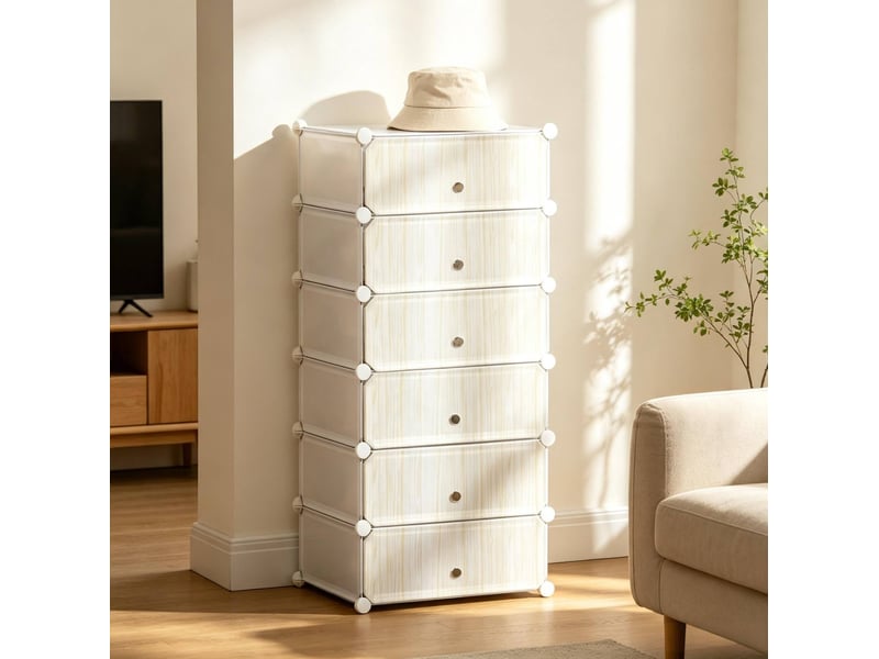  Armoire à chaussures modulable 49 x 36,5 x 108 cm blanche en polypropylène, 6 compartiments à portes  - Conforama B