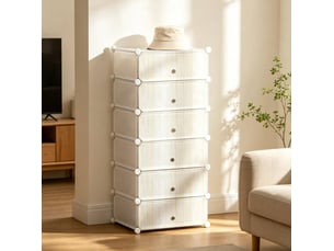 Armoire à chaussures modulable 49 x 36,5 x 108 cm blanche en polypropylène, 6 compartiments à portes