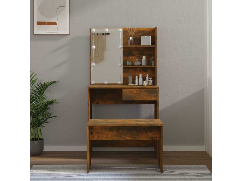  Ensemble de coiffeuse avec led chêne fumé bois d'ingénierie shl74506  - Conforama B
