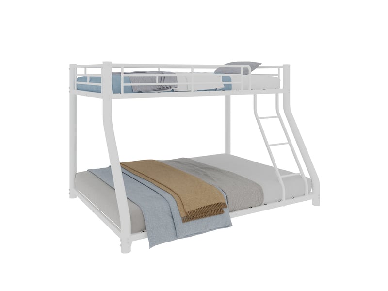  Lit superposé en métal blanc avec échelle et garde-corps, 196,6 x 146,6 x 139 cm  - Conforama A