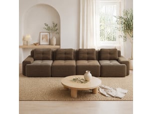 Canapé modulaire,382x104x69 cm,4 places,velours côtelé,marron
