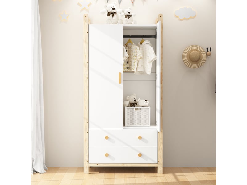  Armoire penderie 2 portes et 2 tiroirs avec tringle blanc et naturel N883P32695859W - Conforama E