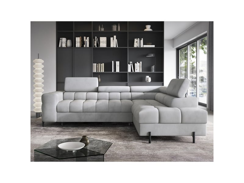  Canapé ferrum gris clair convertible 5 places angle droit pieds métal 276x93x200cm  - Conforama E