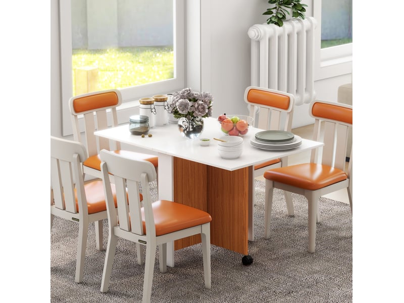  Table de salle à manger avec plateau rabattable et roulettes, gain de place, pour cuisine et salle à manger, blanc  - Conforama B