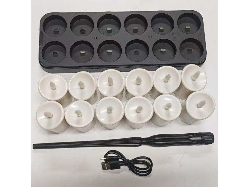 Lot de 12 bougies chauffe-plat led rechargeables sans flamme avec télécommande, minuterie et base de charge, décoration halloween, baguette magique, noir et blanc - Conforama A