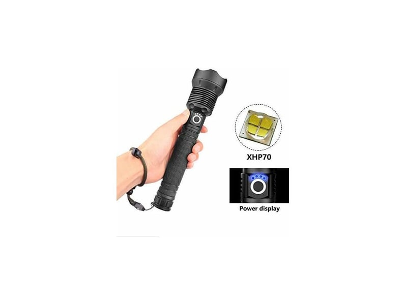 Lampe torche led, 90000 lumens lampe de poche xhp70 puissante ajustable zoomable étanche torche, lampe torche rechargeable usb - Conforama D