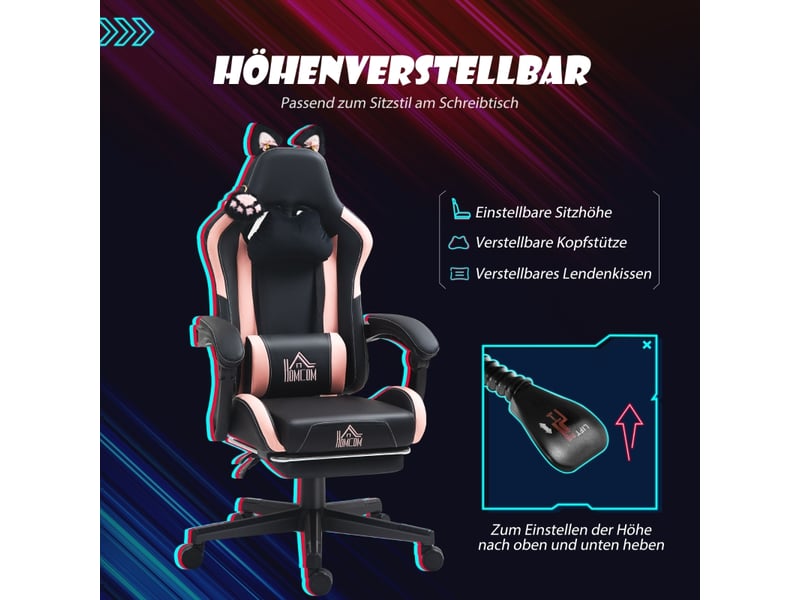  Chaise de bureau avec dossier inclinable et repose-pieds, coussins amovibles et roulettes en simili cuir noir  - Conforama D