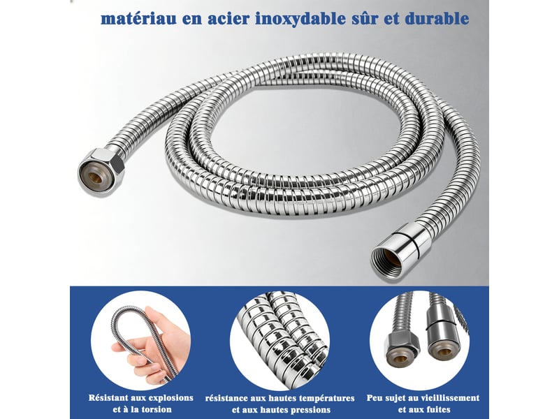  Pommeau de douche aica avec tuyau de douche 1.5m, abs &amp; acier inoxydable 304  - Conforama D