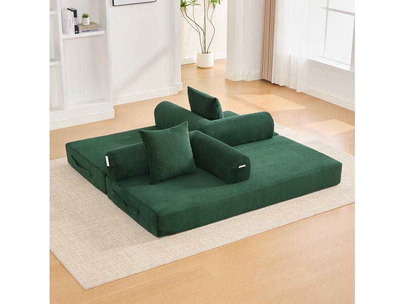  Canapé modulable modenvie 3 places en velours côtelé vert émeraude 200 x 94 x 67 cm  - Conforama E