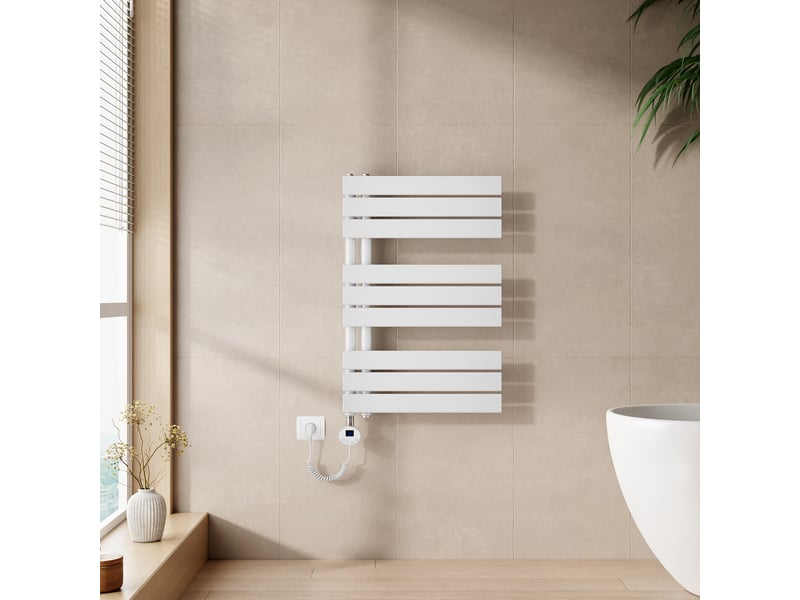Emke radiateur sèche-serviettes électrique 762x500 mm, blanc 400w, wifi, modes intelligents, détection fenêtre - Conforama B