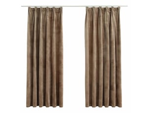 Lot de 2 rideaux occultants, rideaux black-out avec crochets velours beige 140x175 cm cf44892