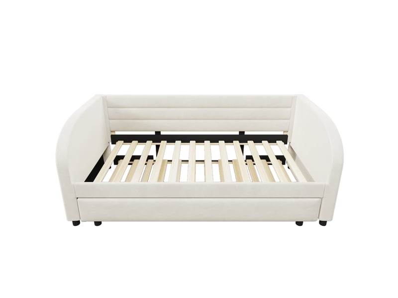 Lit gigogne 1 place 90 × 200 cm avec led multicolore et couchage d'appoint, sans matelas, en flanelle beige - Conforama E