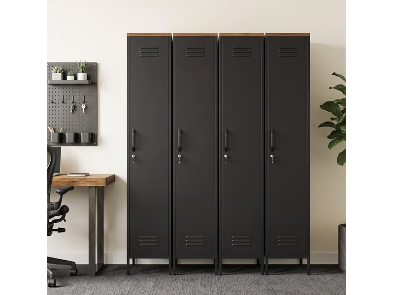  Armoire métallique étroite verrouillable 46 x 35 x 183 cm, noire, 4 étagères  - Conforama D
