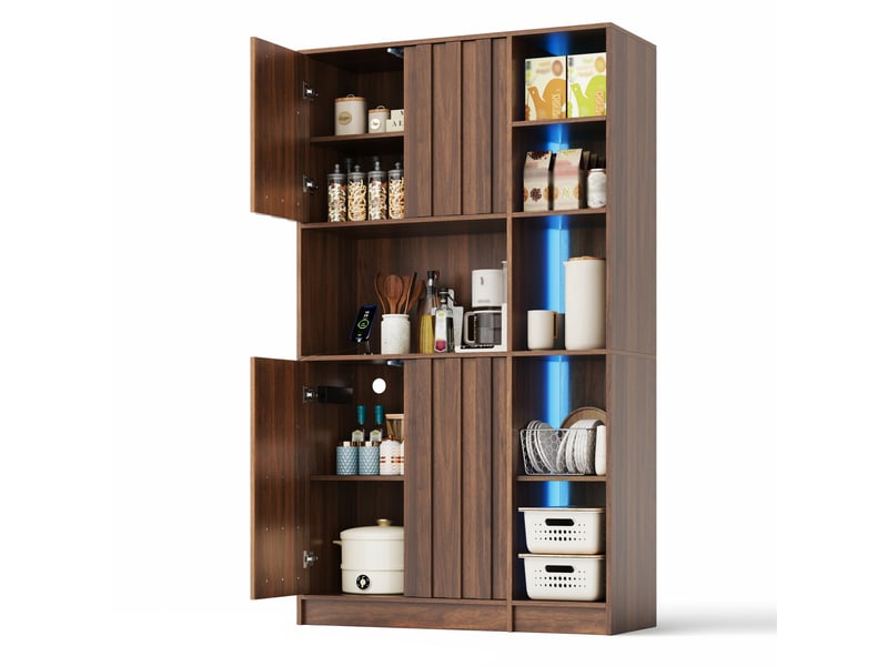  Buffet de cuisine haut avec 2 portes, niches ouvertes, led rgb et prises, pour cuisine en mdf 105 × 40 × 180 cm  - Conforama A