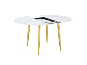 Table de séjour rond avec allonge centrale 107-137 cm, table ovale moderne mdf et metal blanc