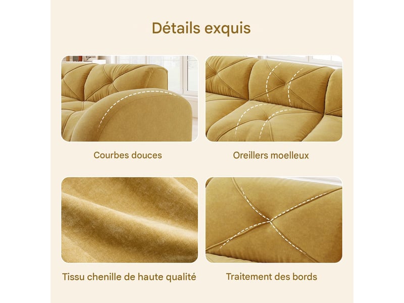  Canapé modulable 2 places en tissu chenille jaune 204 x 95 x 76 cm W3325S00342 - Conforama E
