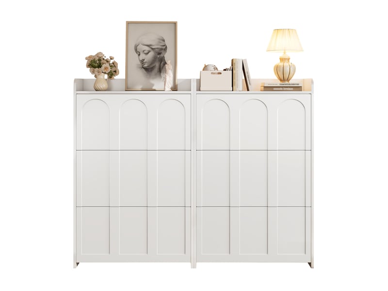 Meuble à chaussures avec 6 portes abattantes et 12 compartiments pour entrée en mdf blanc 140 × 25 × 120 cm - Conforama A