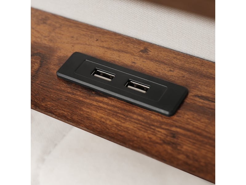  Lit coffre double 140x200 cm avec port usb, led, rangements, sommier à lattes en métal, lin beige, matelas inclus  - Conforama R