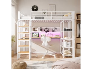 Lit mezzanine 90x200 cm <strong>OKMYHOME</strong> <strong></strong> coloris blanc