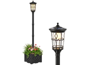 Lampe solaire d'extérieur pour jardin avec pot de fleurs intégré, 2 modes de luminosité 10050 lm, ip44, allumageextinction automatique, noire