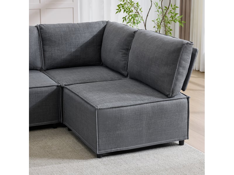  Canapé d'angle modulable 6 places gris foncé en tissu, convertible en couchage extra-long pour votre salon  - Conforama D