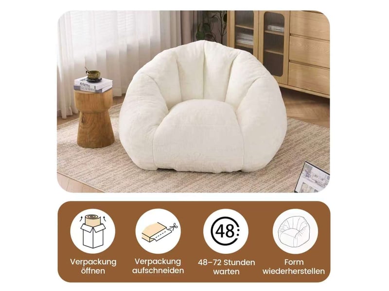  Pouf adulte avec dossier 123 x 111 x 75 cm, revêtement doux en polyester, mousse haute densité, blanc  - Conforama C