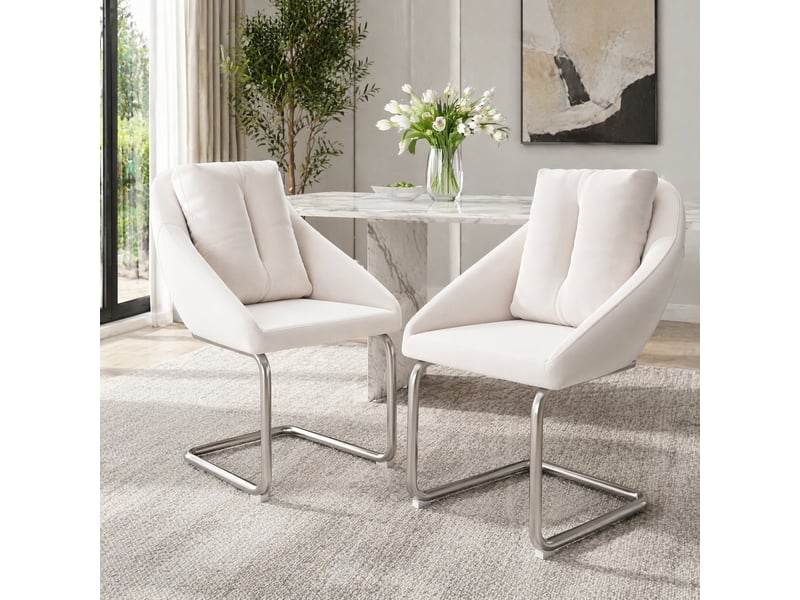  Chaise de salle à manger lot de 2 avec dossier ergonomique, en velours et métal beige  - Conforama B