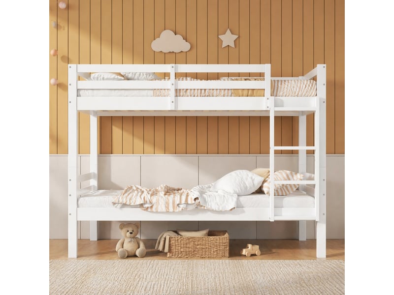  Lit superposé enfant blanc en bois de pin 90 x 200 cm séparable en 2 lits simples  - Conforama C