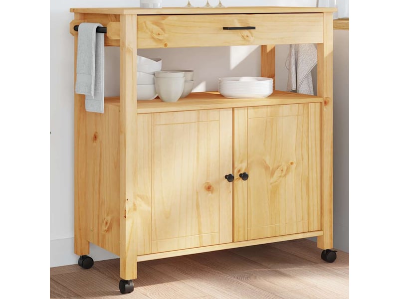  Desserte de cuisine, chariot de rangement 84x40x88.5cm bois massif de pin shl50787  - Conforama B