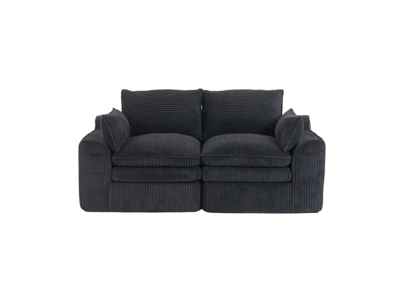  Canapé droit 2 pl 191x94x85 cm, velours côtelé noir, coussins, poches latérales, confortable et design, pour salon et bureau  - Conforama A