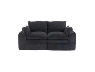 Canapé droit 2 pl 191x94x85 cm, velours côtelé noir, coussins, poches latérales, confortable et design, pour salon et bureau