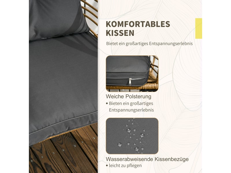  Salon de jardin,3 pièces avec coussins,résine tressée,sable et gris foncé  - Conforama D