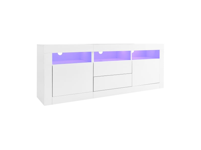  Meuble tv blanc brillant 160cm - leds synchronisées musique + app control - gestion câbles intégrée - tiroirs poussoir sans poignée  - Conforama A