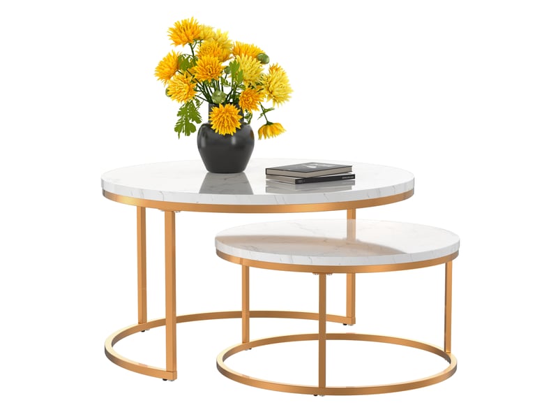  Table basse gigogne 2 pièces effet marbre blanc et doré evryae  - Conforama A