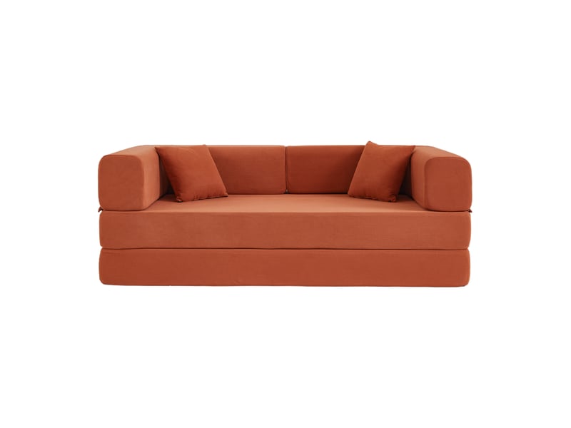  Canapé-lit convertible 200x100x70 cm pliable velours côtelé orange sans matelas  - Conforama D