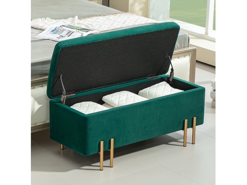  Banc coffre tcqpz rembourré avec rangement 100 x 40 x 42 cm polyester vert  - Conforama B