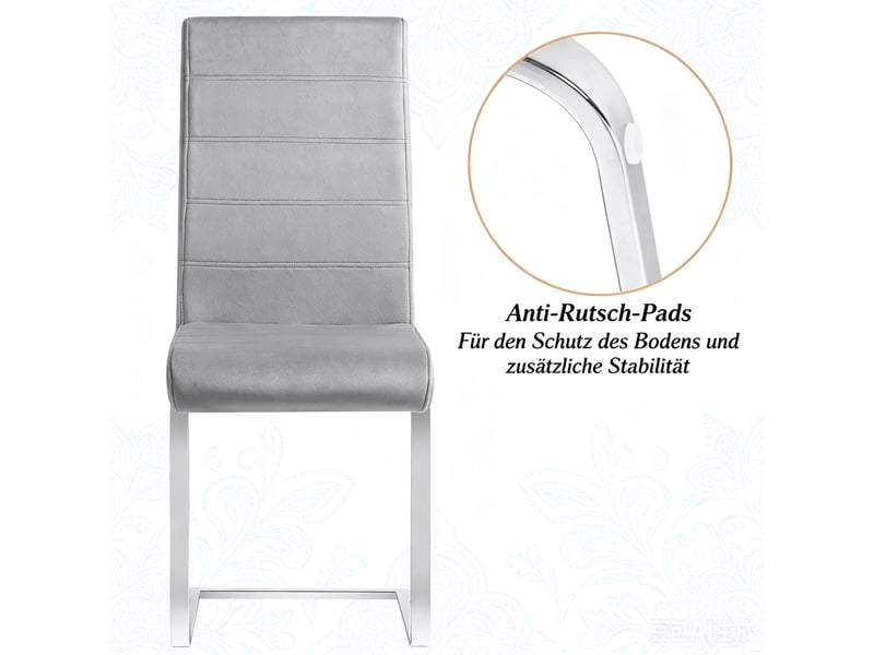  Lot de 2 chaises de salle à manger à dossier haut  - piètement luge ergonomique, velours métal gris foncé  - Conforama E