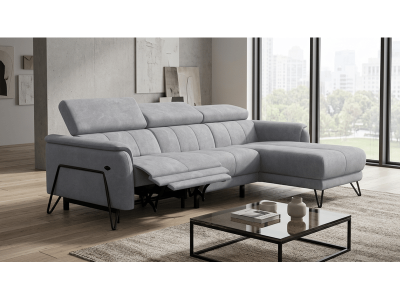  Canapé d'angle 4 places roden avec relax, tissu velours gris clair RODEN - Conforama B