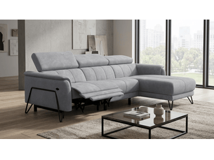Canapé d'angle 4 places roden avec relax, tissu velours gris clair