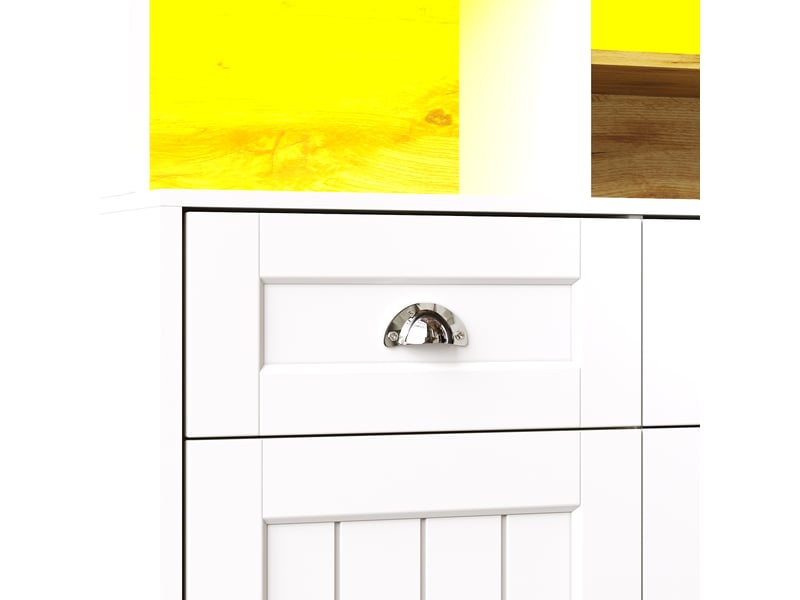  Buffet de cuisine - buffet haut avec éclairage led et portes acryliques - 3 tiroirs, étagères réglables 140x40x175 cm - blancnoir  - Conforama D