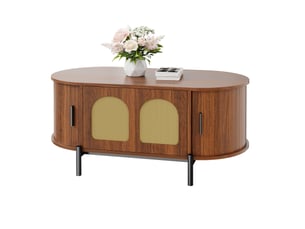 Table basse ovale coloris marron OKWISH - 50 cmx100 cm