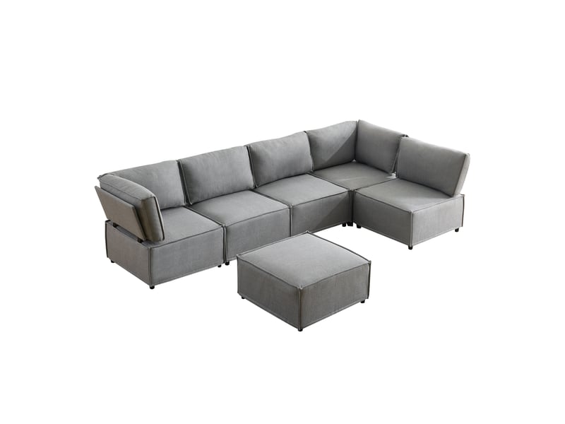 Canapé d'angle modulable convertible 6 places en tissu gris clair, 308 cm, pour salon et couchage d'appoint - Conforama A
