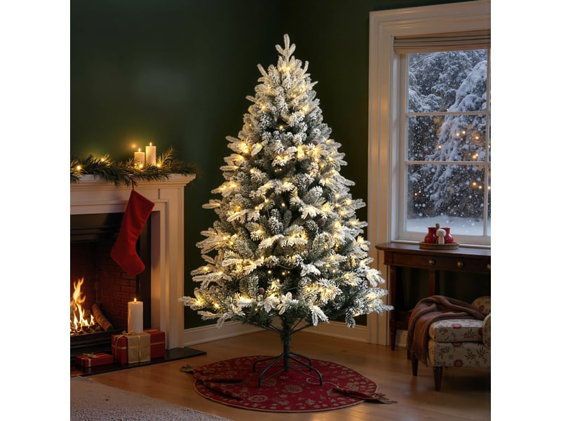  Sapin de noël artificiel 180 cm avec 793 branches, lumières led et extrémités enneigées (vert)  - Conforama C