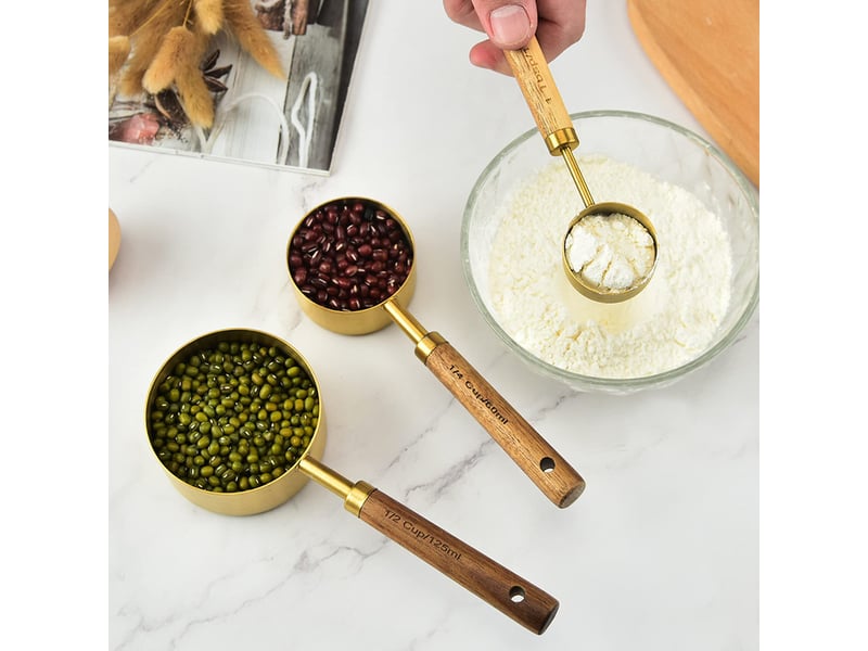  Ensemble de 8 tasses et cuillères à mesurer, tasse à mesurer en acier inoxydable doré avec  - Conforama E