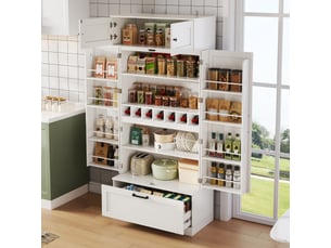 Buffet cuisine blanc mdf, meuble rangement industriel avec tiroirs et portes, étagères réglables pour salle à manger, 80x40x180 cm
