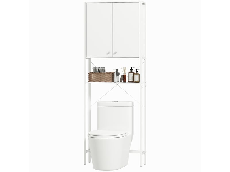  Meuble au-dessus des toilettes blanc avec placard et étagère ouverte, 64 x 20 x 180 cm  - Conforama B