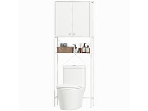 Meuble au-dessus des toilettes blanc avec placard et étagère ouverte, 64 x 20 x 180 cm