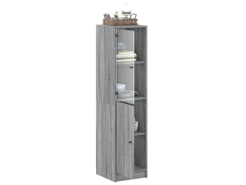  Buffet - bahut - meuble de rangement avec porte en verre sonoma gris 35x37x142 cm  - Conforama E